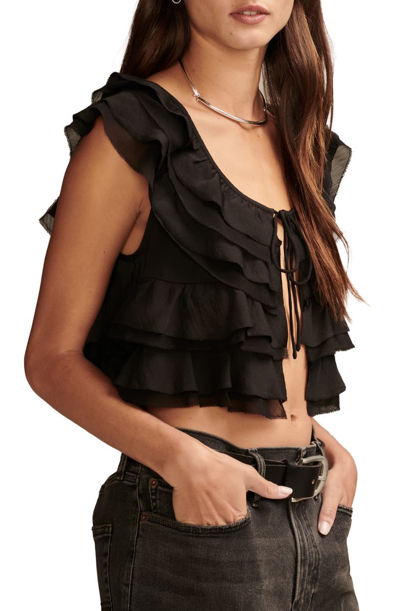 Lucky Brand Festival Ruffle Tie Front Crop Top, Alternate, color, 