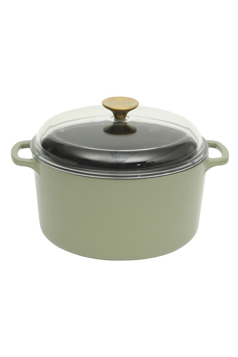 Enamel-Coated Cast Iron Dutch Oven Pot with Oven-Safe Glass Lid, Main, color, Juniper Green