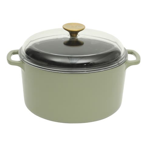 Enamel-Coated Cast Iron Dutch Oven Pot with Oven-Safe Glass Lid