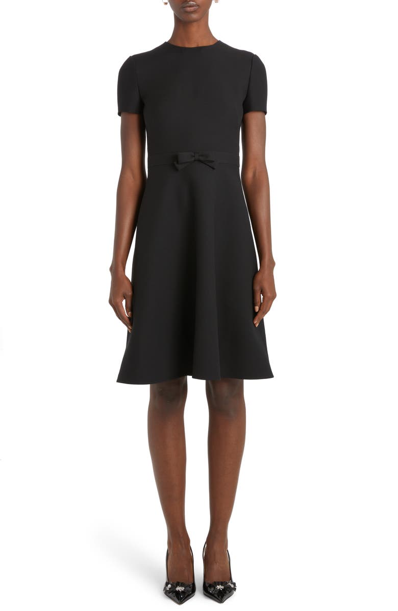 Valentino Garavani Bow Detail Virgin Wool & Silk A-Line Dress, Main, color,