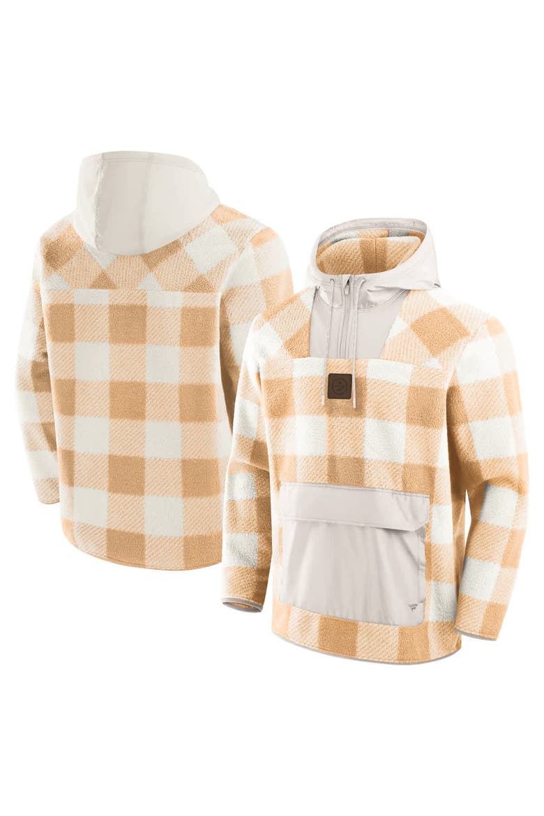 Men's Fanatics Tan Pittsburgh Steelers Elements Plaid Polar Fleece Quarter-Zip Hoodie, Main, color, Tan