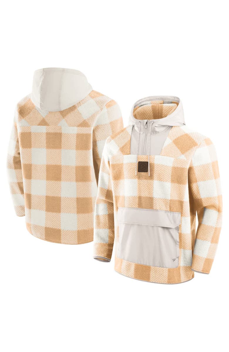 FANATICS Men's Fanatics Tan Pittsburgh Steelers Elements Plaid Polar Fleece Quarter-Zip Hoodie, Main, color, Tan