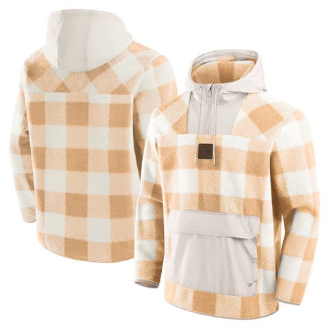 Men's Fanatics Tan Pittsburgh Steelers Elements Plaid Polar Fleece Quarter-Zip Hoodie