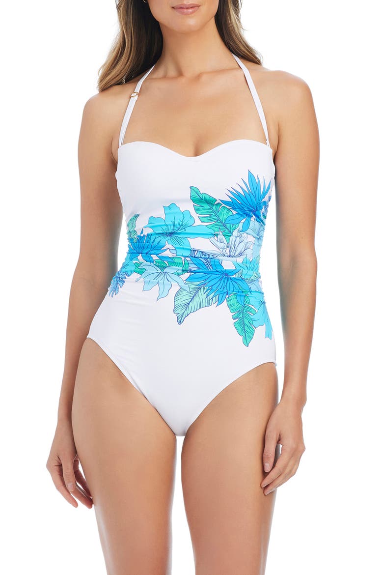 Shirred Bandeau One-Piece Swimsuit, Main, color, COOL