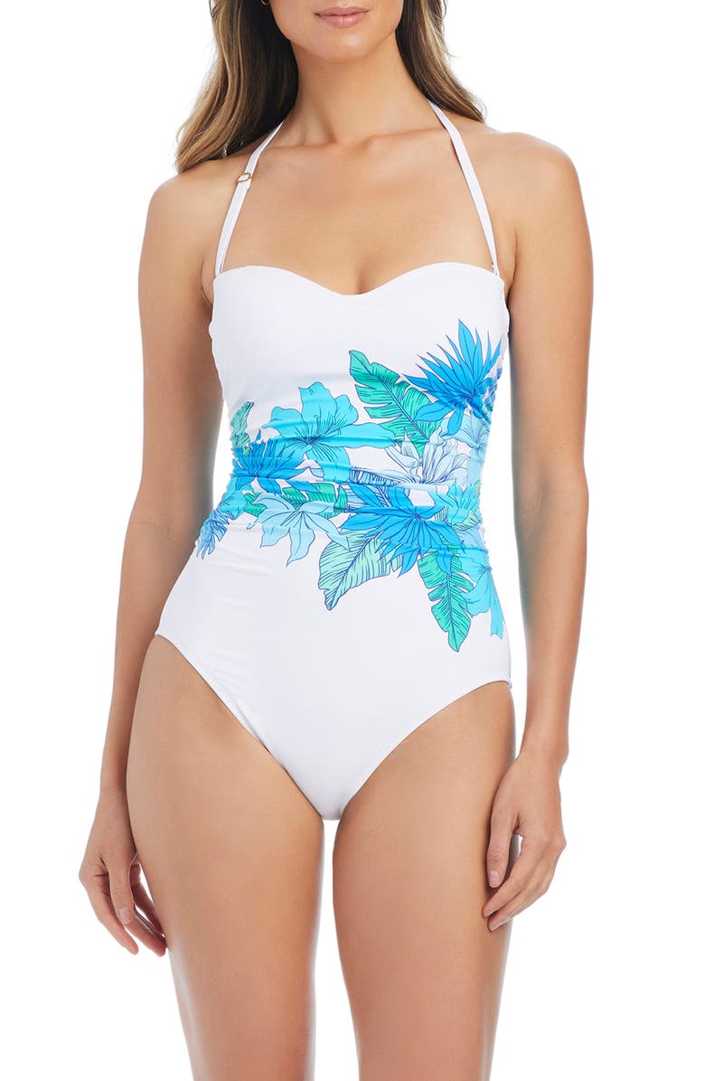 BLEU by Rod Beattie Shirred Bandeau One-Piece Swimsuit, Main, color, Cool