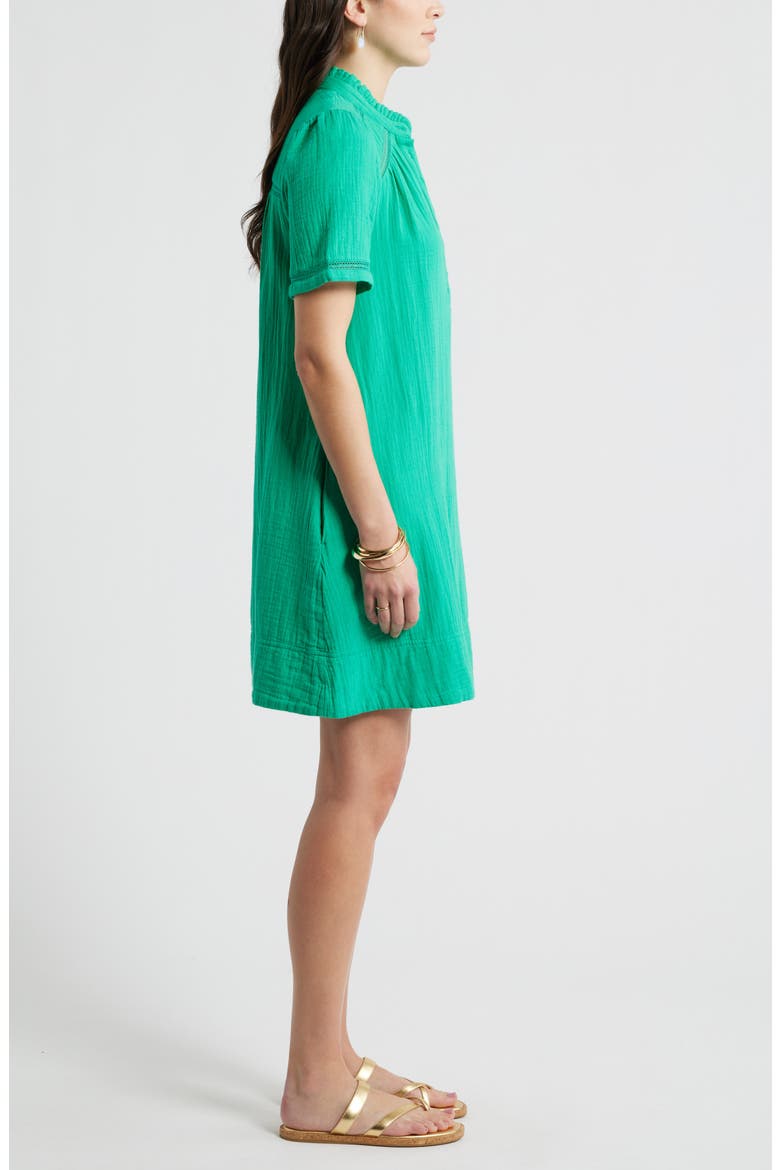 Ruffle Embroidered Inset Cotton Shift Dress, Alternate, color, GREEN EASE