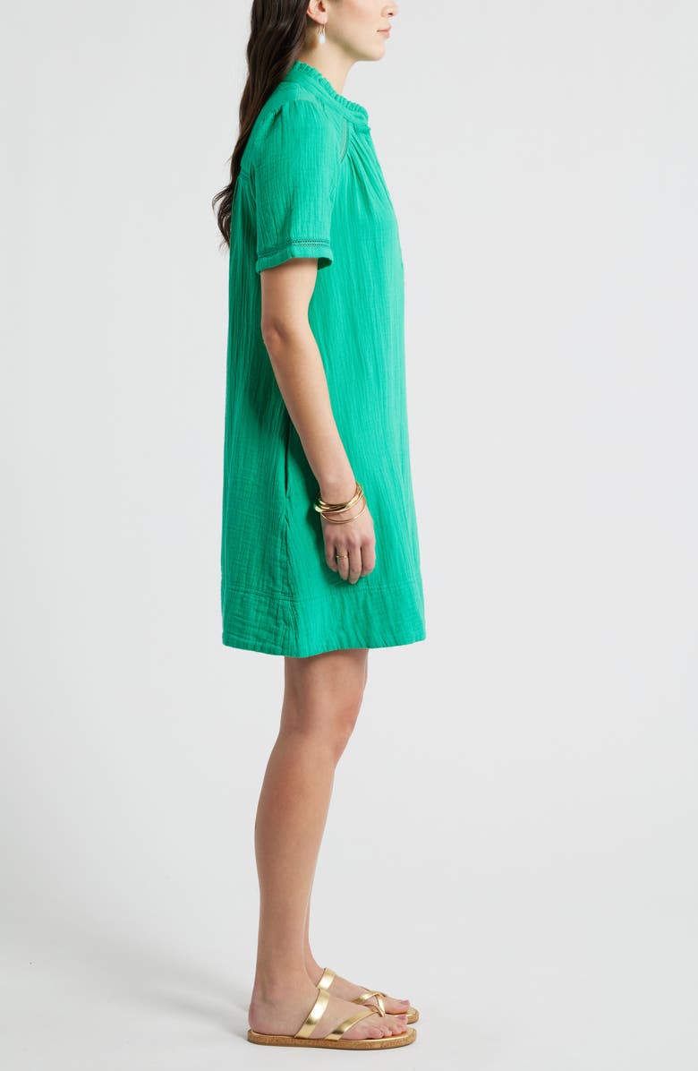 Caslon<sup>®</sup> Ruffle Embroidered Inset Cotton Shift Dress, Alternate, color, Green Ease