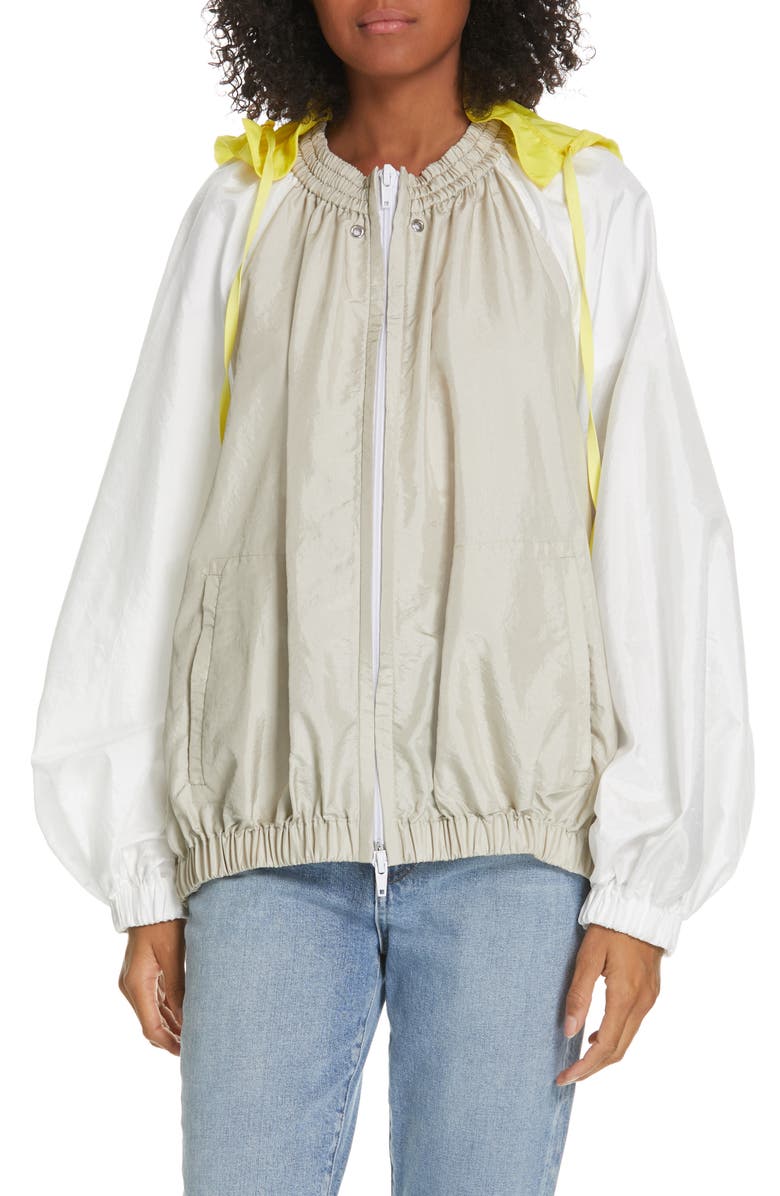 Tibi Contrast Sleeve Jacket with Detachable Hood, Main, color, 