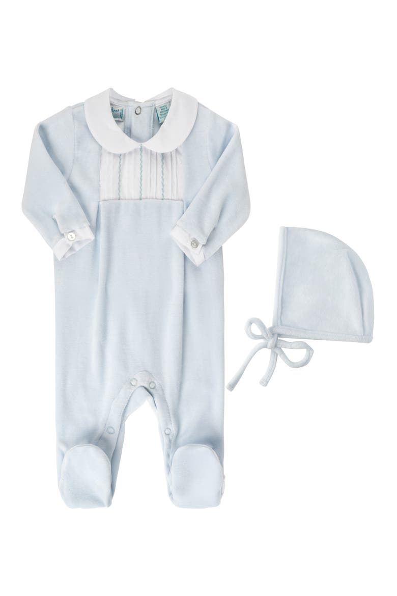 Velour Footie & Hat Set, Main, color, BLUE