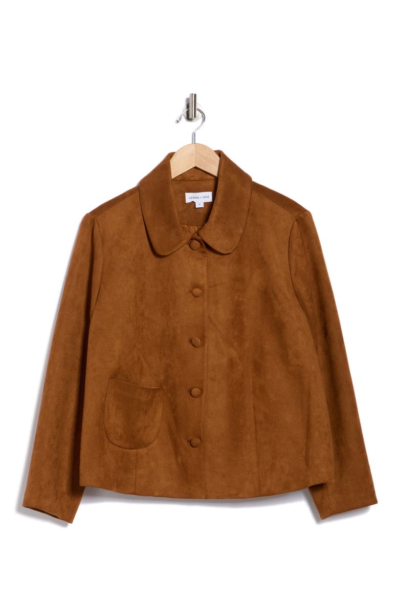 Faux Suede Shirt Jacket, Alternate, color, MOCHA
