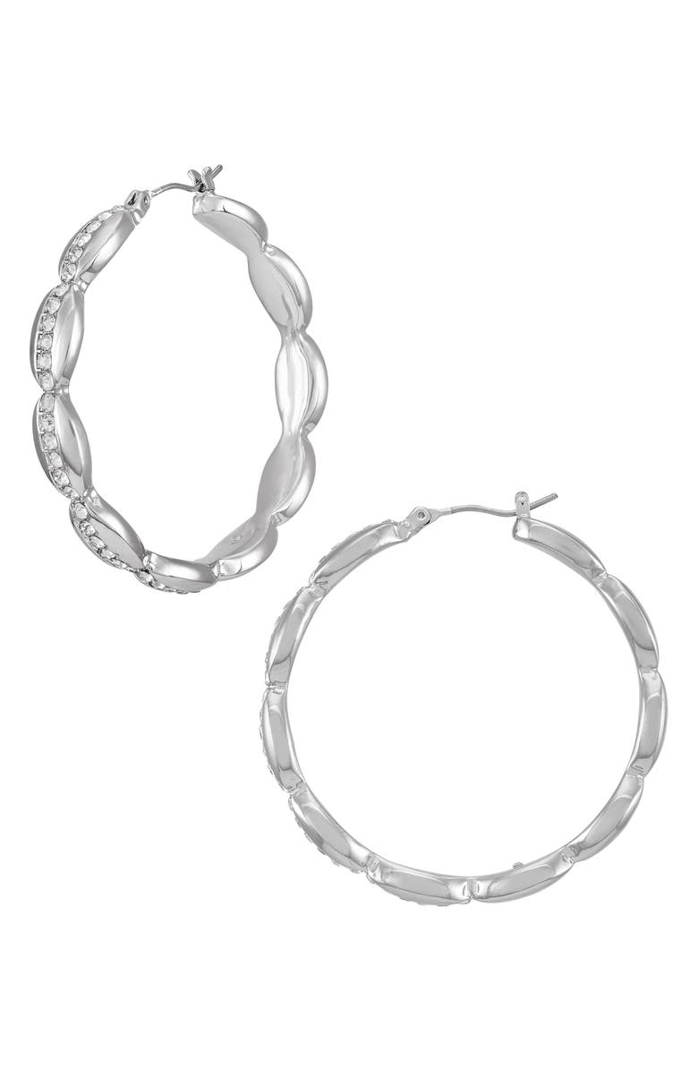 Vince Camuto Pavé Crystal Scalloped Hoop Earrings, Main, color,