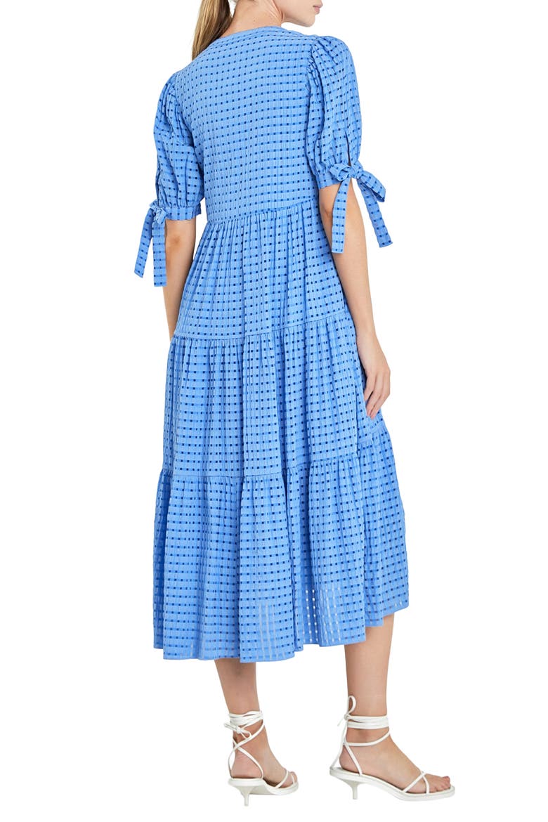Gingham Tiered Midi Dress, Alternate, color, COBALT