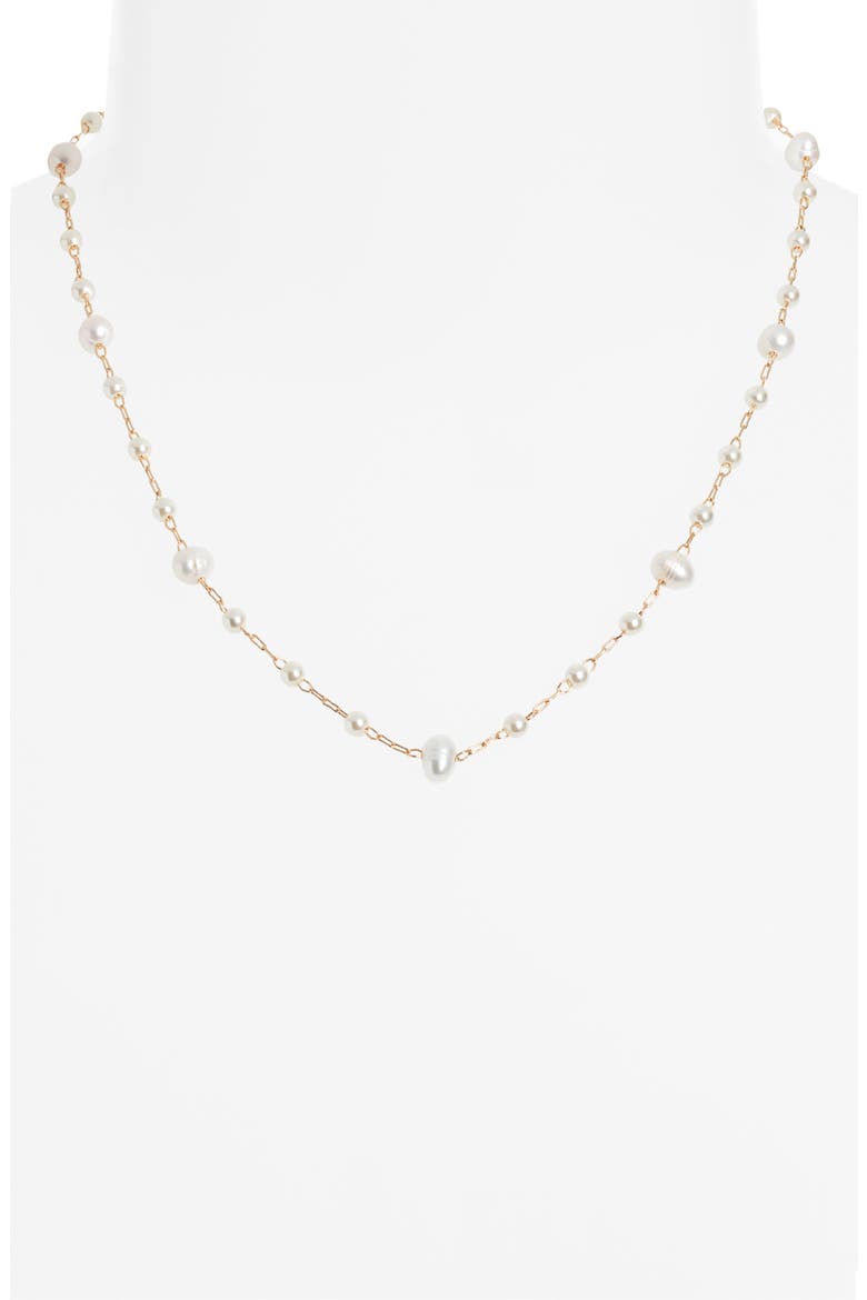 Freshwater Pearl Station Chain Necklace, Alternate, color, WHITE- GOLD
