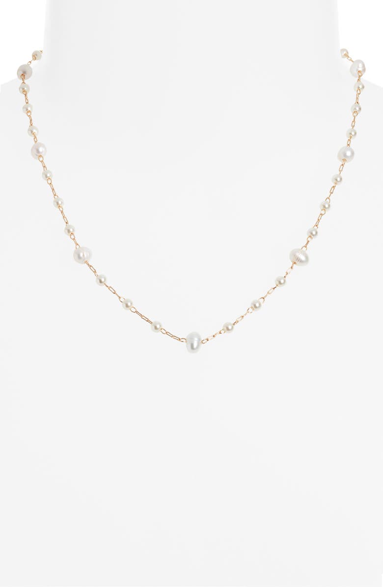 Nordstrom Freshwater Pearl Station Chain Necklace, Alternate, color, White- Gold
