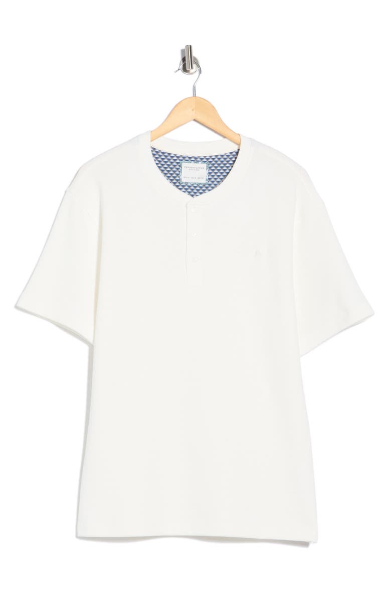 DENIM AND FLOWER Tonal Embroidery Short Sleeve Henley, Main, color, Off White W/ Tonal Embrodery