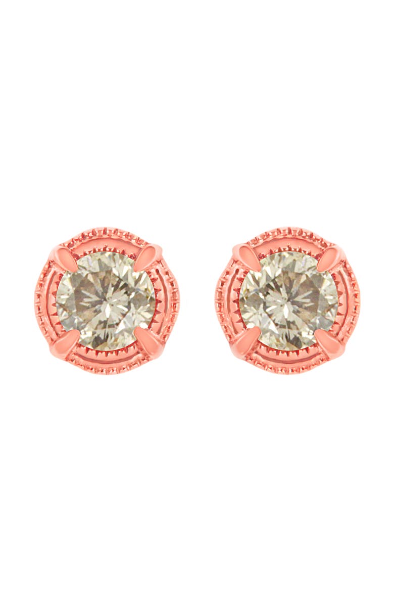 Haus of Brilliance .925 Sterling Silver Diamond Solitaire Milgrain Stud Earrings, Main, color, Rose