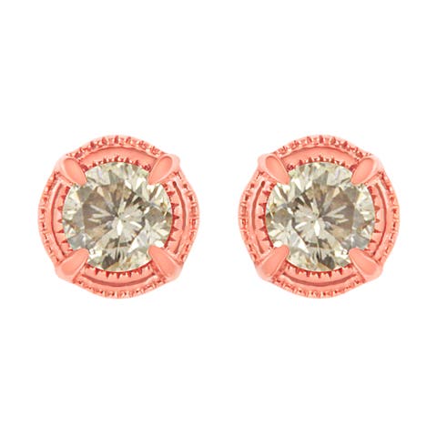 .925 Sterling Silver Diamond Solitaire Milgrain Stud Earrings