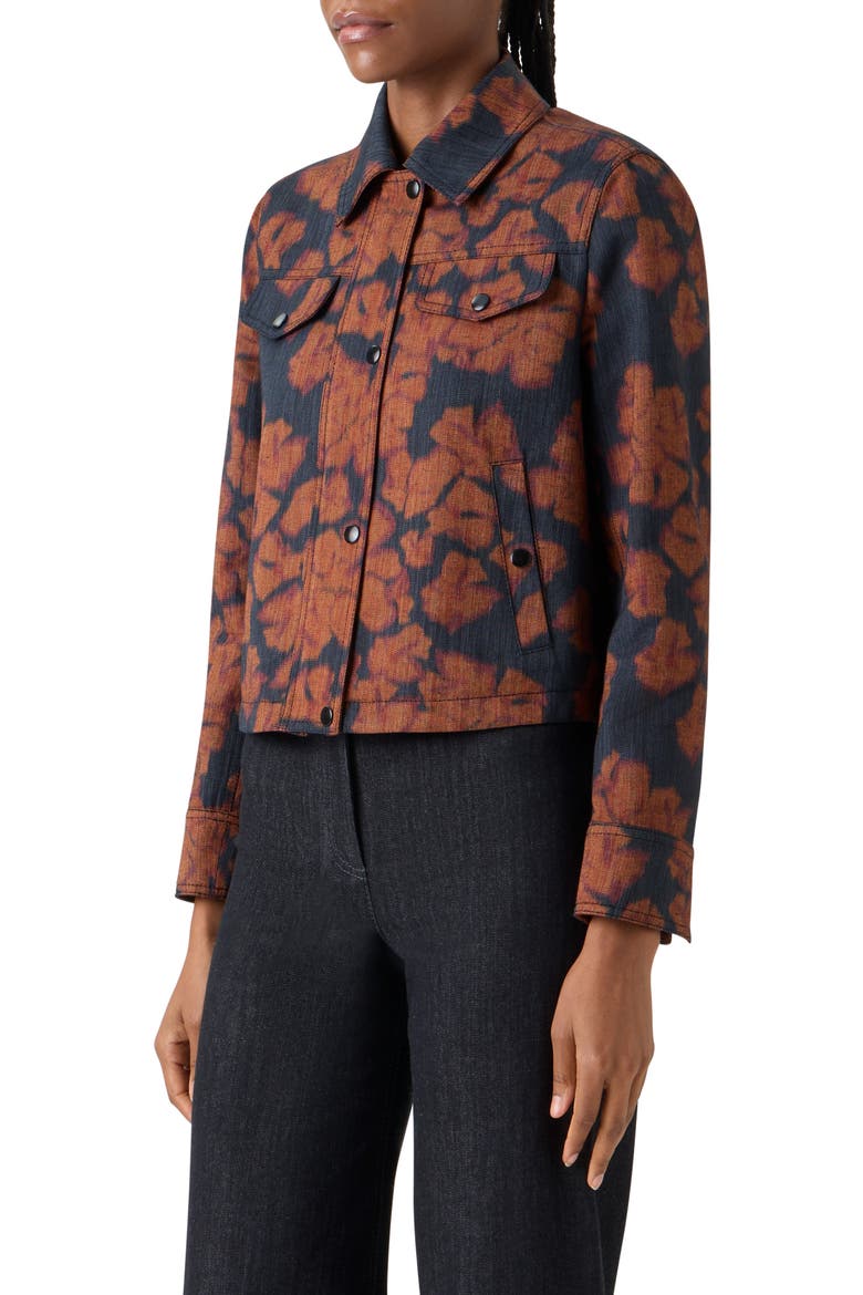 Ikat Floral Print Canvas Motorbike Jacket, Alternate, color, BLACK DENIM-ORANGE