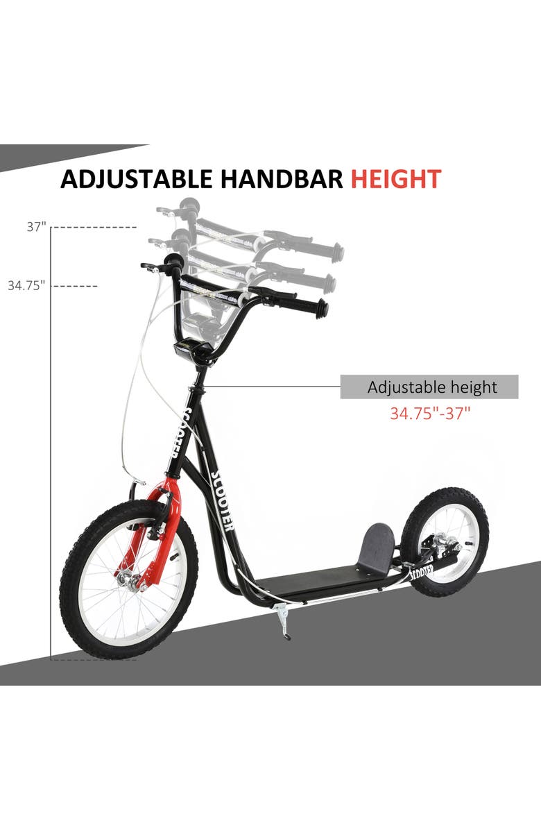 Aosom Teens Youth Kick Scooter with Adjustable Handlebar, Dual Brakes, Inflatable Wheels, Alternate, color, Black