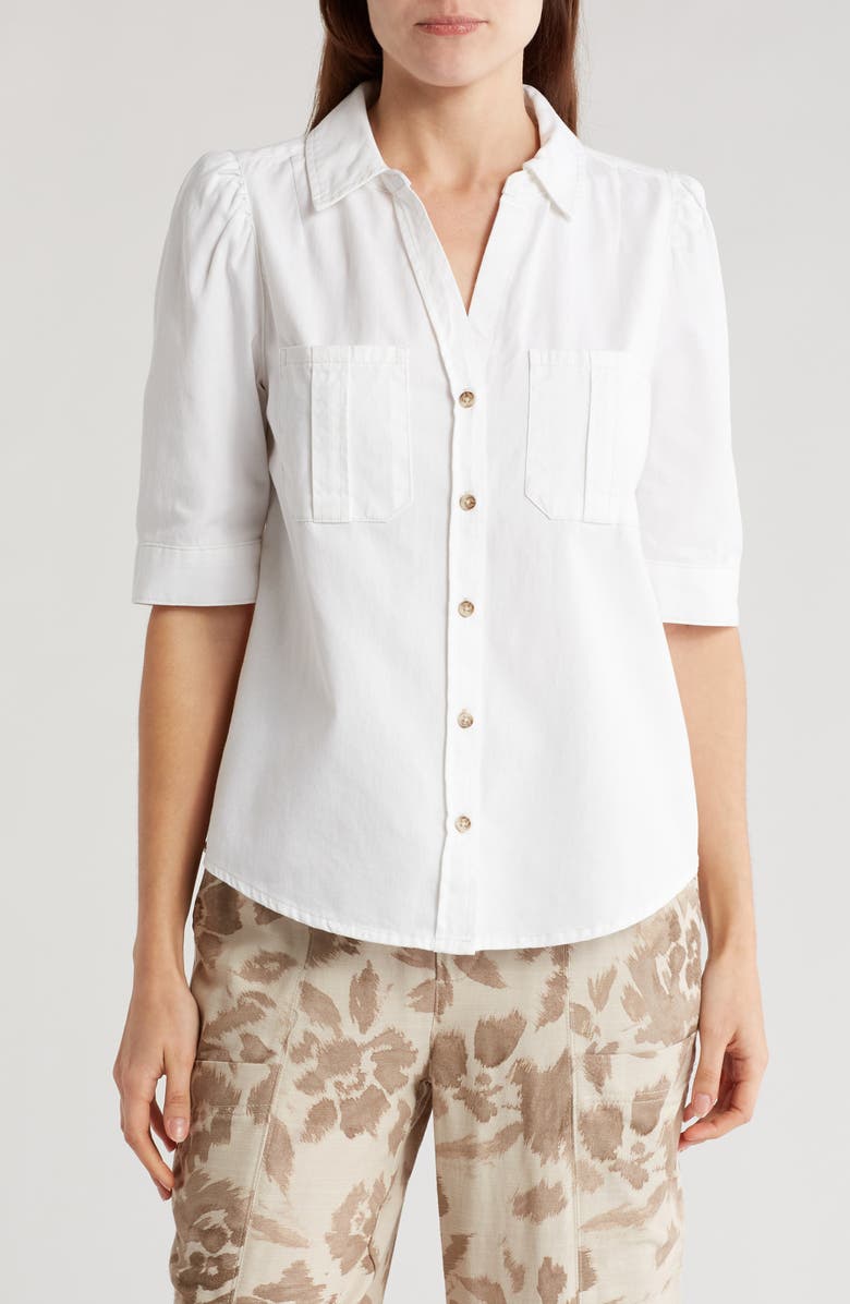 Democracy Cotton Button-Up Shirt, Main, color, White
