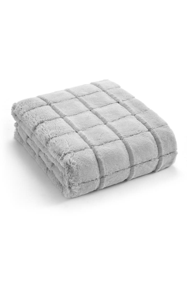 CHIC Clarene Jacquard Faux Rabbit Fur Throw Blanket, Main, color, 