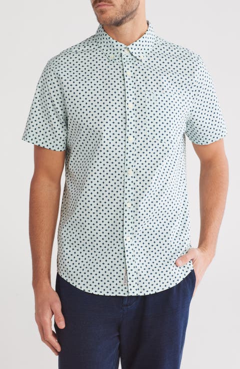 Geo Print Stretch Cotton Poplin Button-Up Shirt