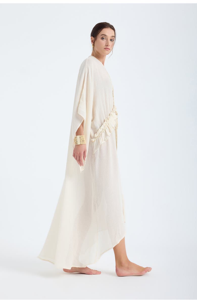 Monlicia Leora 100% Cotton with Gold Braided Details Maxi Kimono, Alternate, color, Ivory
