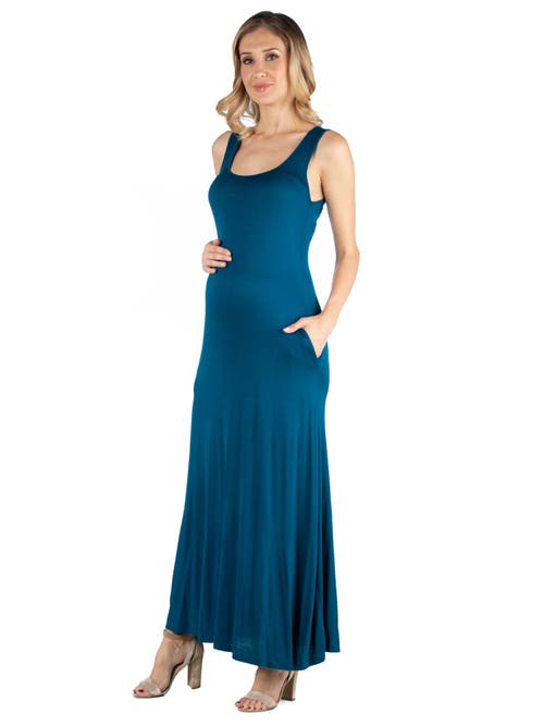24seven Comfort Apparel Scoop Neck Sleeveless Maternity Maxi Dress With Pockets