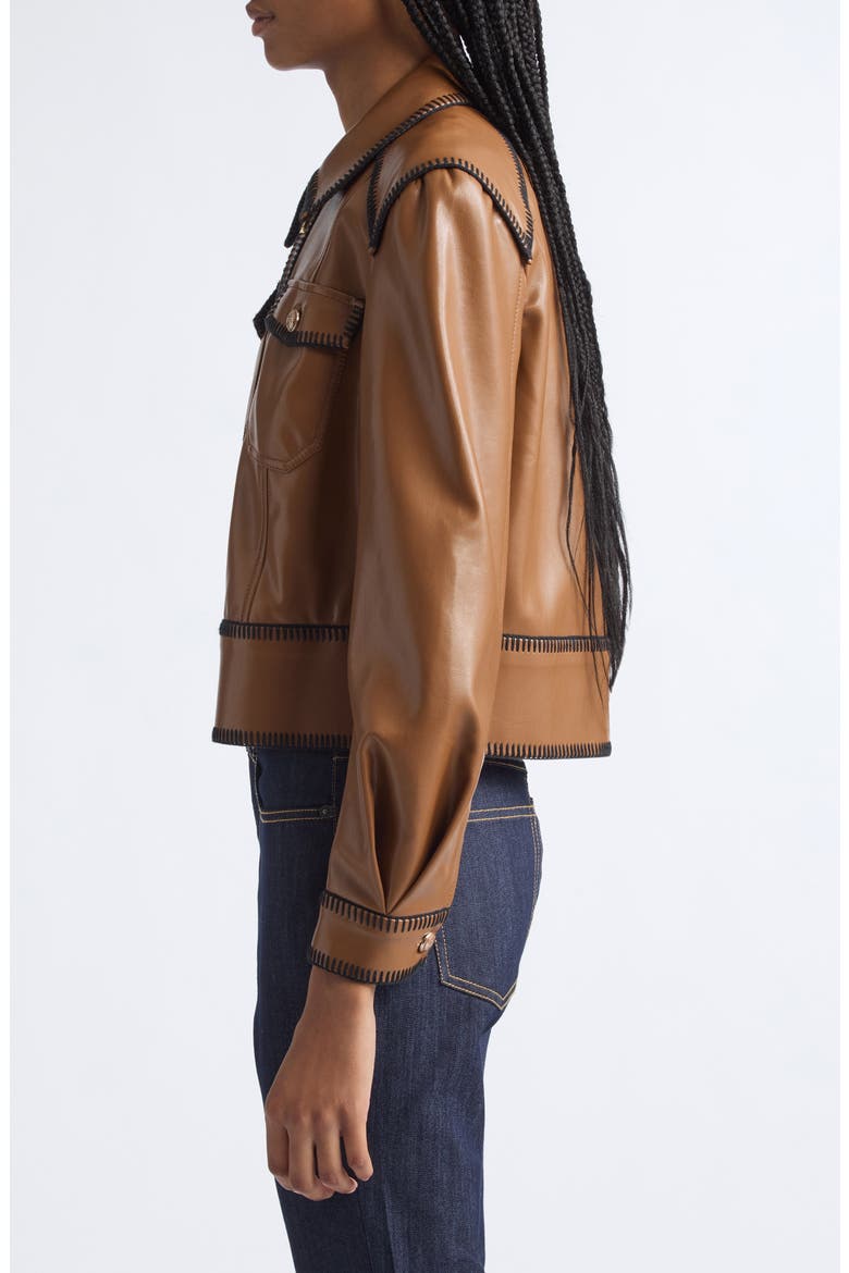 Kimmy Whipstitch Faux Leather Jacket, Alternate, color, CHOCOLATE MILK/ BLACK