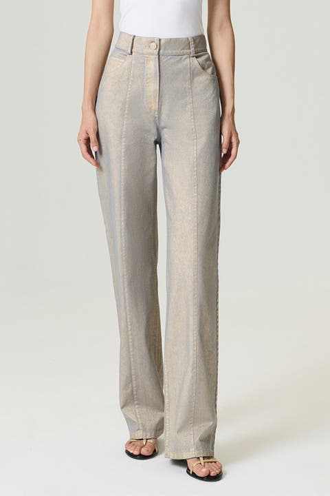 Metallic Straight-Leg Jeans