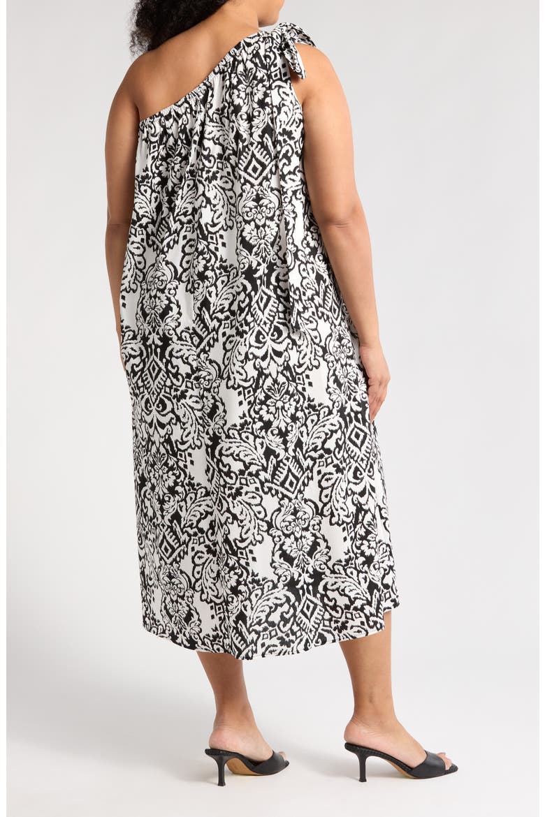 One-Shoulder Midi Dress, Alternate, color, BLACK/ WHITE