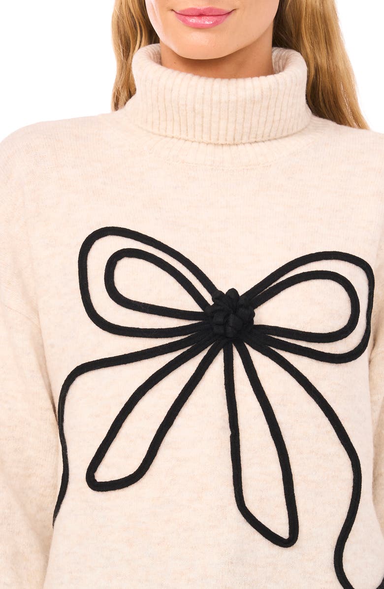 CeCe Bow Detail Turtleneck Sweater, Alternate, color, Malted