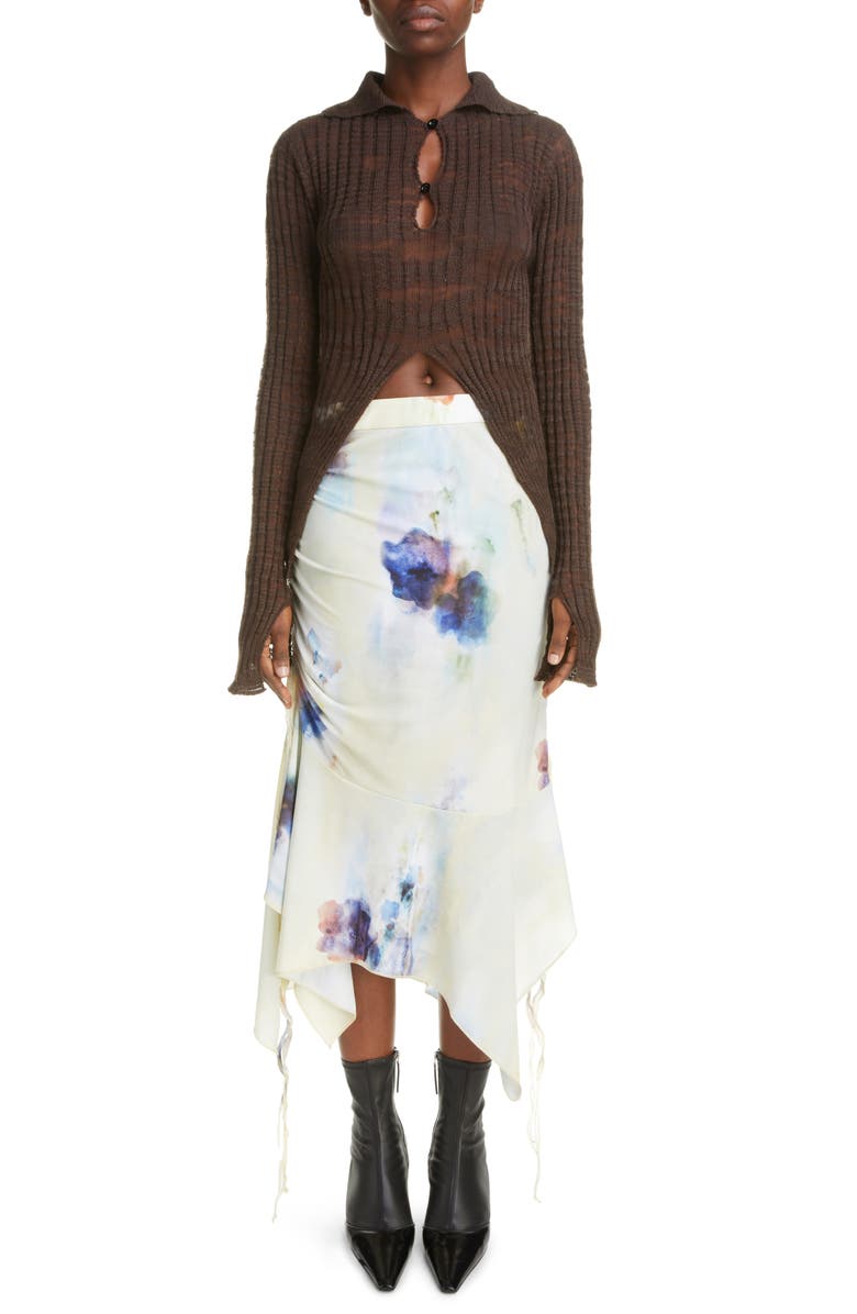 Acne Studios Kapucine Crop Button Front Slub Linen Blend Sweater, Alternate, color, 