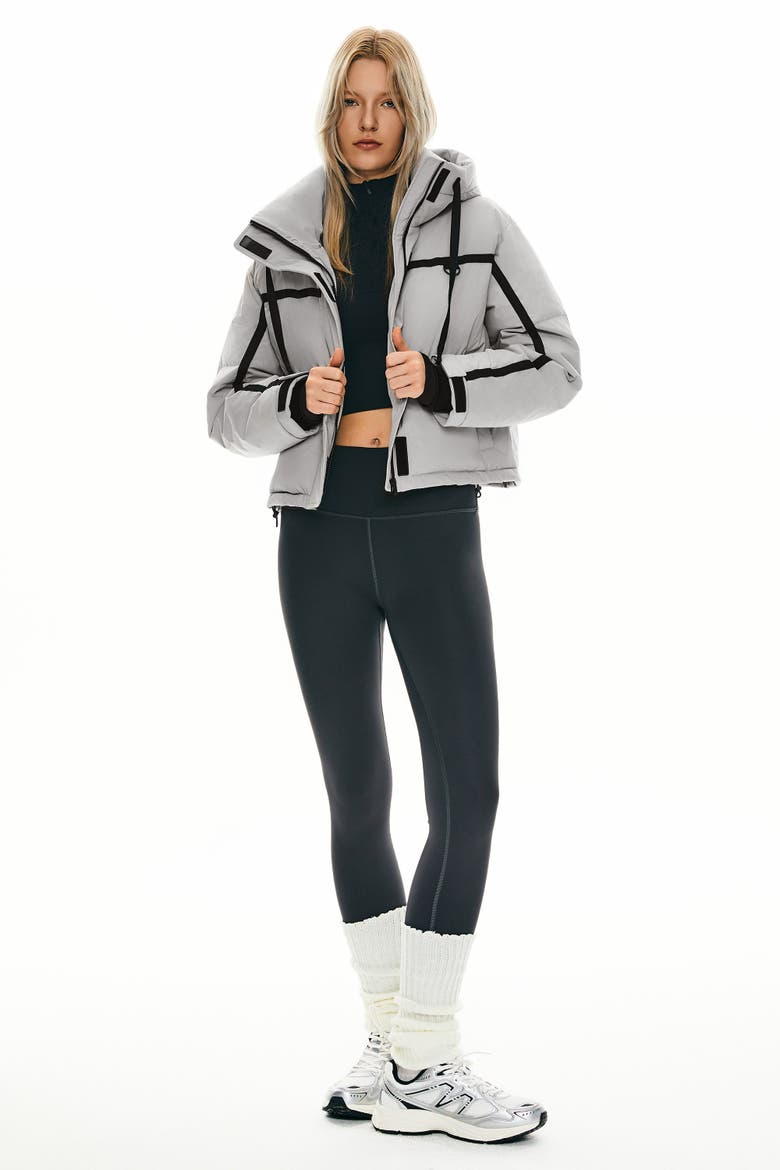 Winter Quilted Hooded Cropped Down Puffer Jacket, Alternate, color, Gray