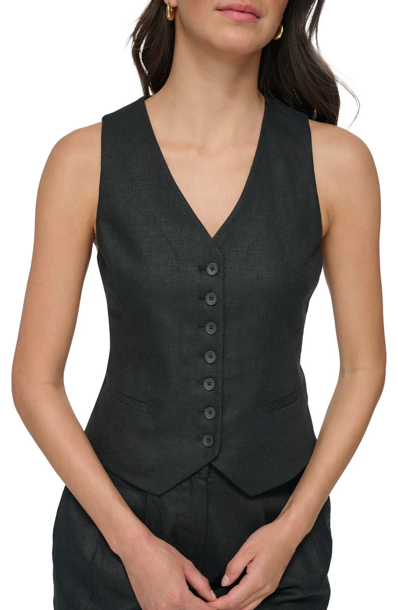 DKNY Button Front Linen Vest, Alternate, color, 
