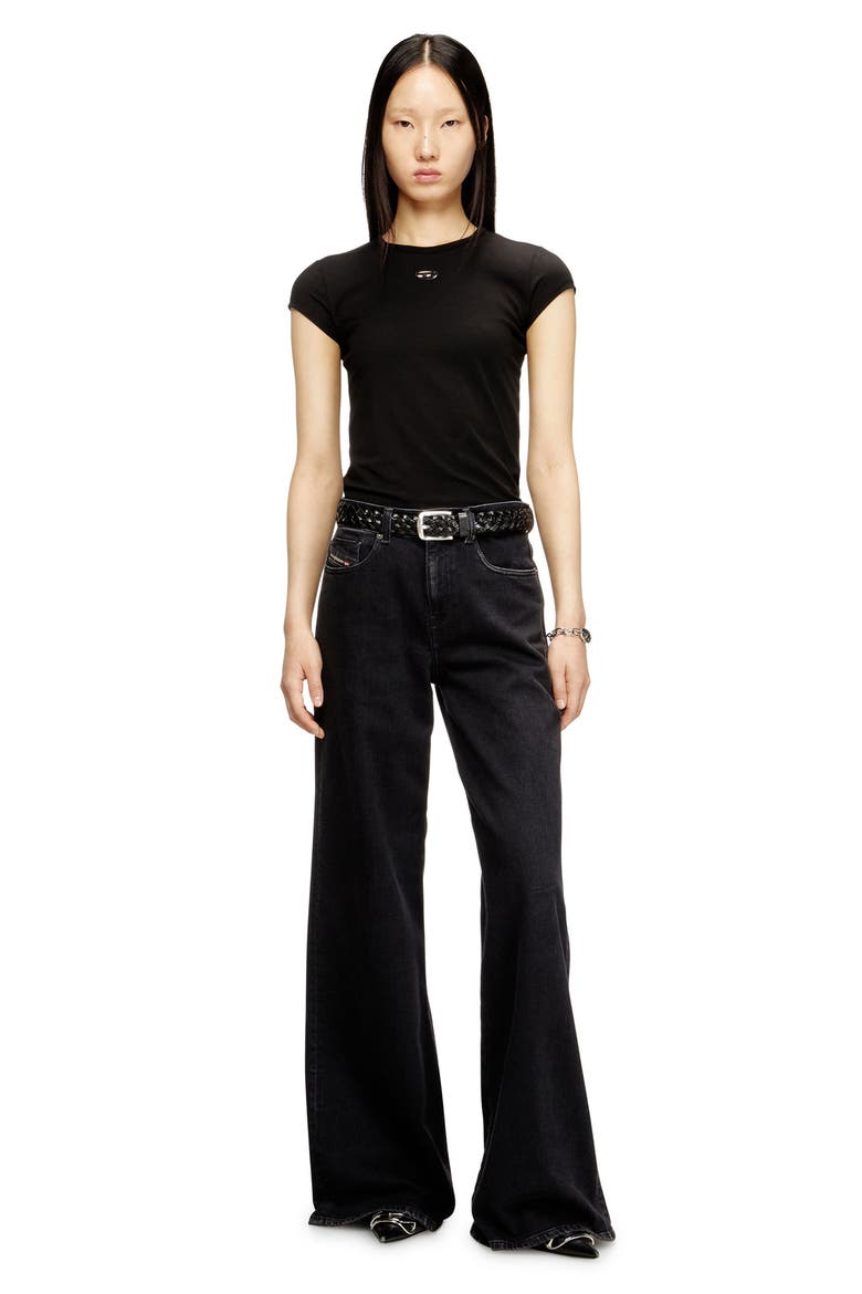 T-Angie-OD Embroidered Oval D Cutout T-Shirt, Alternate, color, DEEP/ BLACK