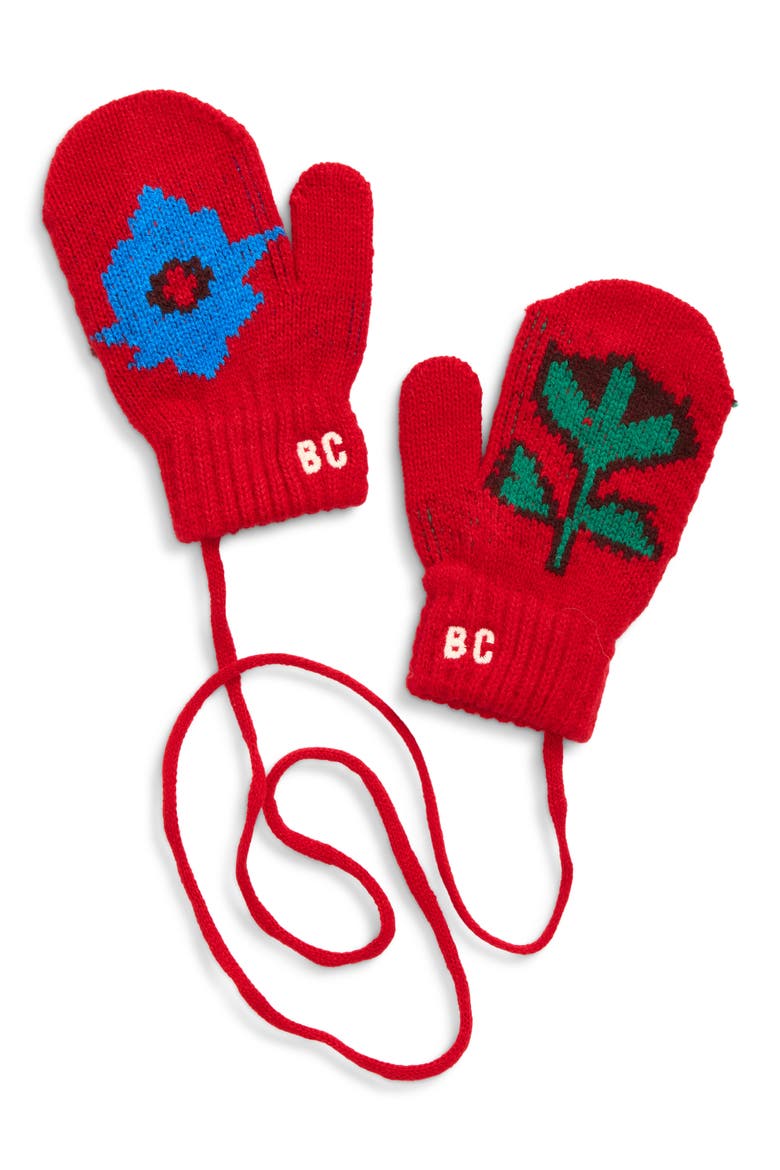 Blossom Knit Mittens, Main, color, RED