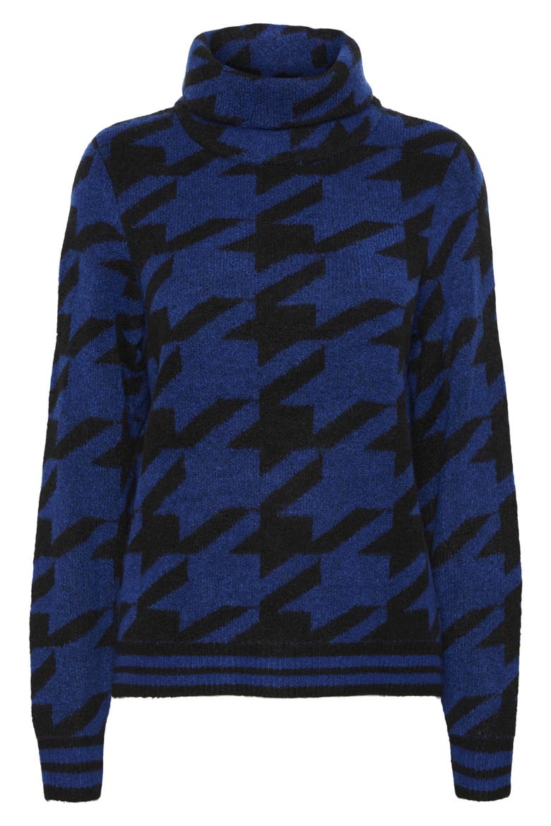 Kimberly Houndstooth Roll Neck Sweater, Alternate, color, SODALITE BLUE PATTERN BLK