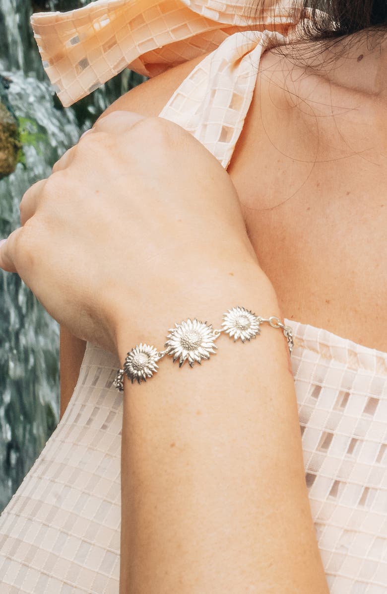 Sterling Forever Solaris Sunflower Chain Bracelet, Alternate, color, Silver