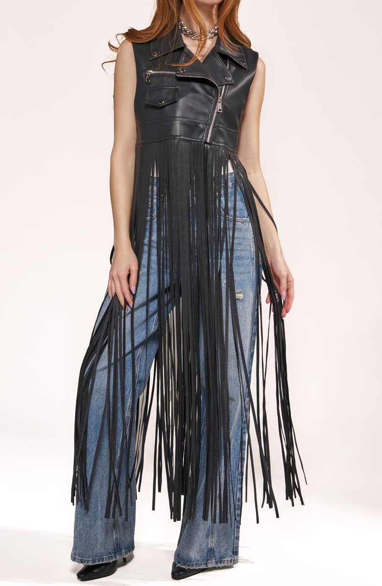 AZALEA WANG Arden Fringe Faux Leather Vest, Alternate, color, 