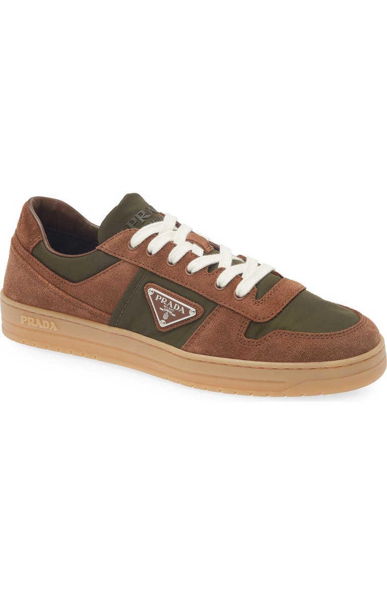 Prada Downtown Logo Low Top Sneaker, Main, color, Cocoa Brown/ Moss Green