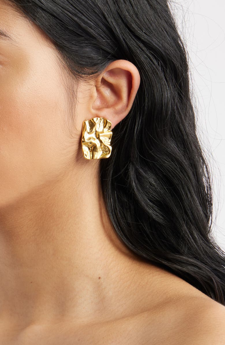 Karine Sultan Crumpled Foil Clip-On Earrings, Alternate, color, Gold