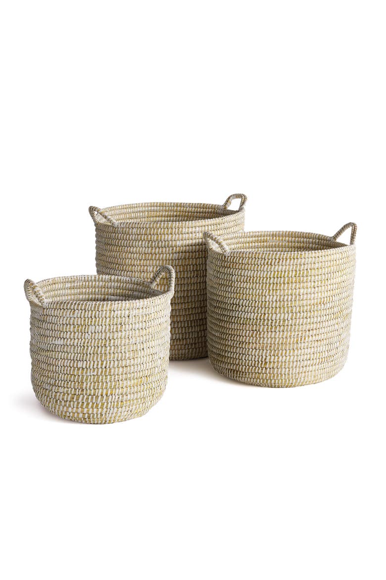Rivergrass Round Baskets With Handles Set of 3, Main, color, White