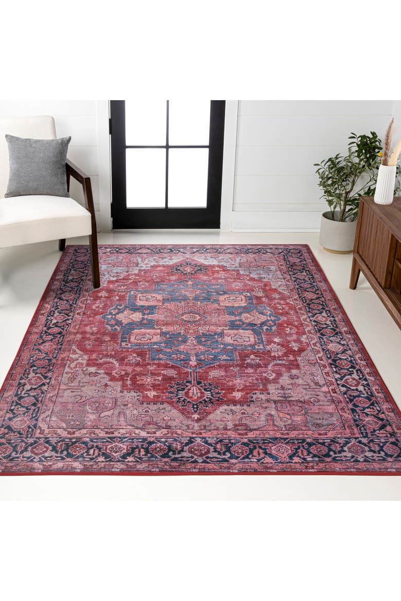 Maris Ornate Medallion Machine-Washable Area Rug, Alternate, color, Red/Black/Blue