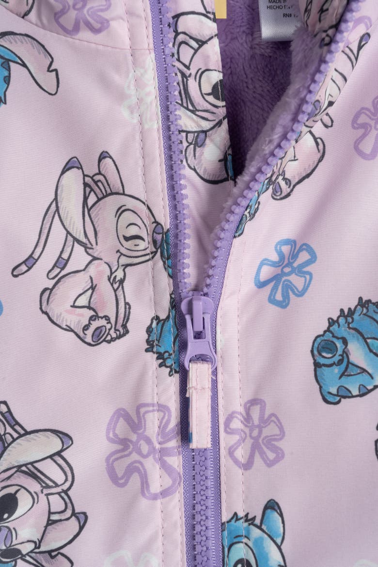 Lilo & Stitch Girls' Fleece Lined Hooded Rain Jacket, Alternate, color, Pink Stitch and Angel