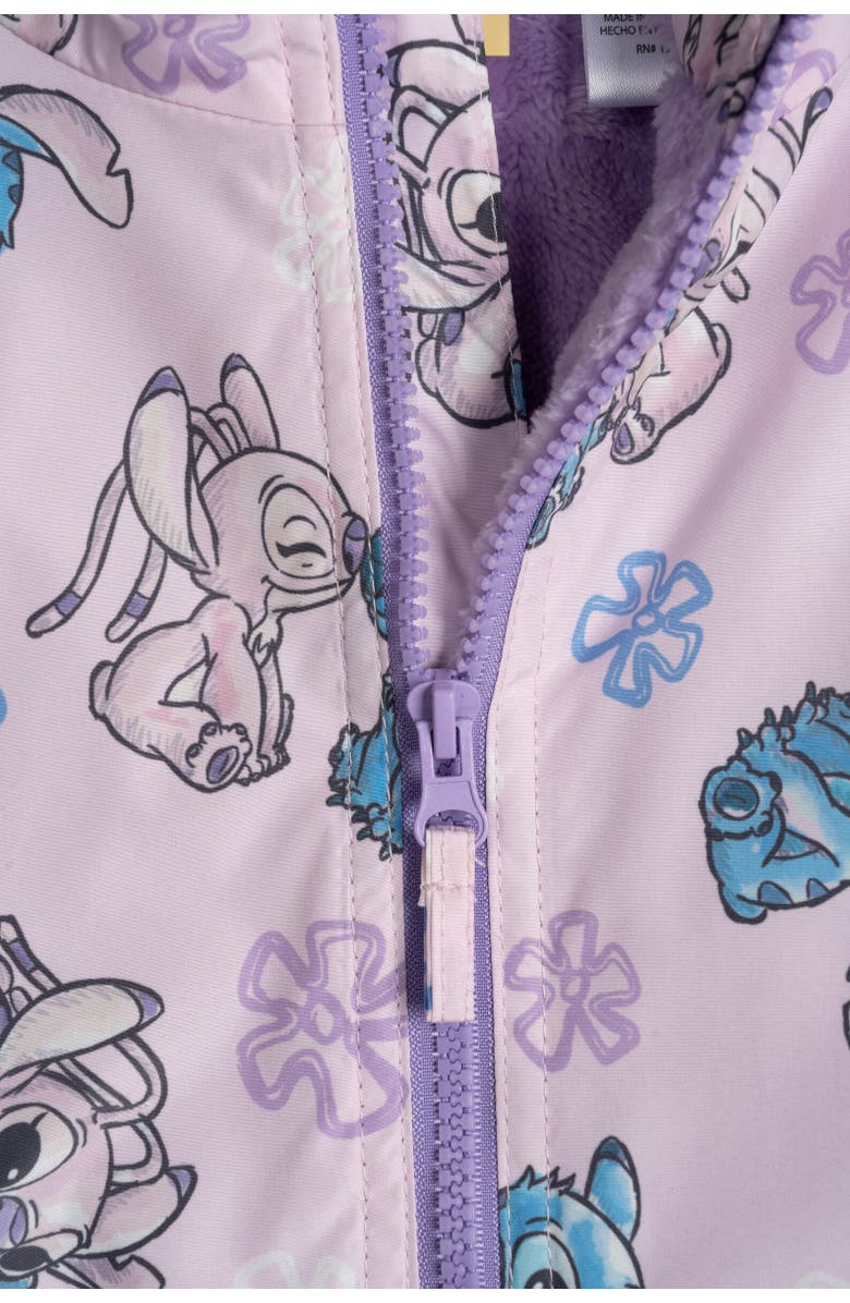 Disney Lilo & Stitch Girls' Fleece Lined Hooded Rain Jacket, Alternate, color, Pink Stitch And Angel