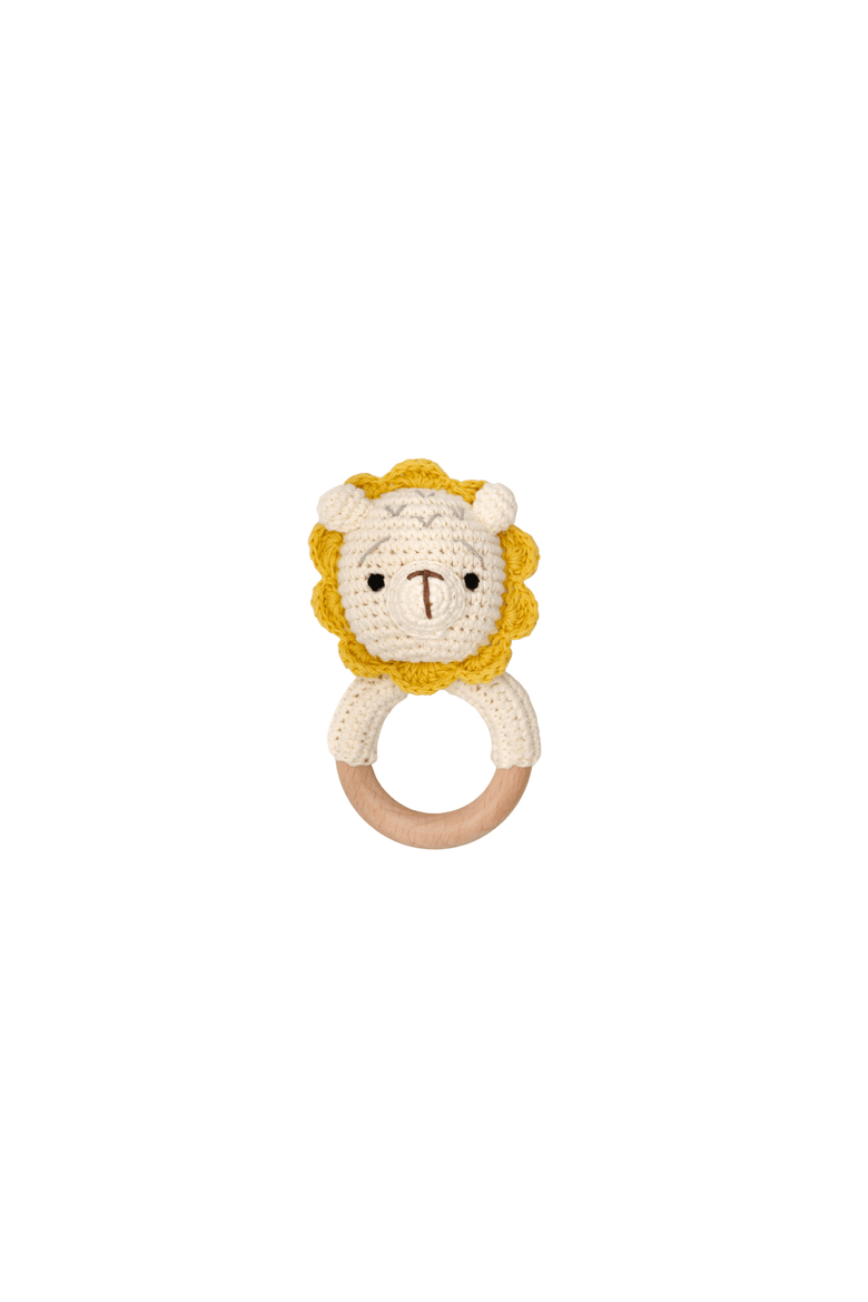 Baby Interactive Wooden Toy Rattle with Crochet Animal, Alternate, color, Lion