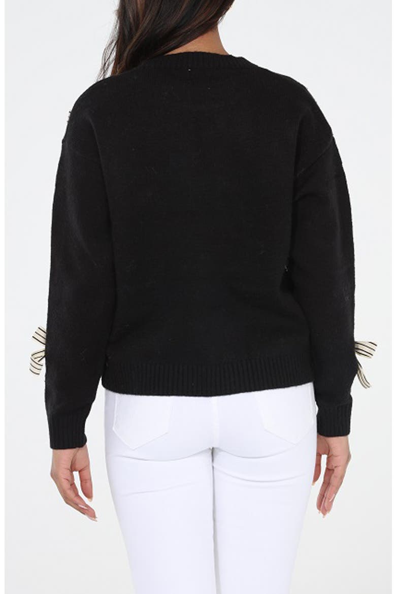 Bow Crewneck Sweater, Alternate, color, BLACK