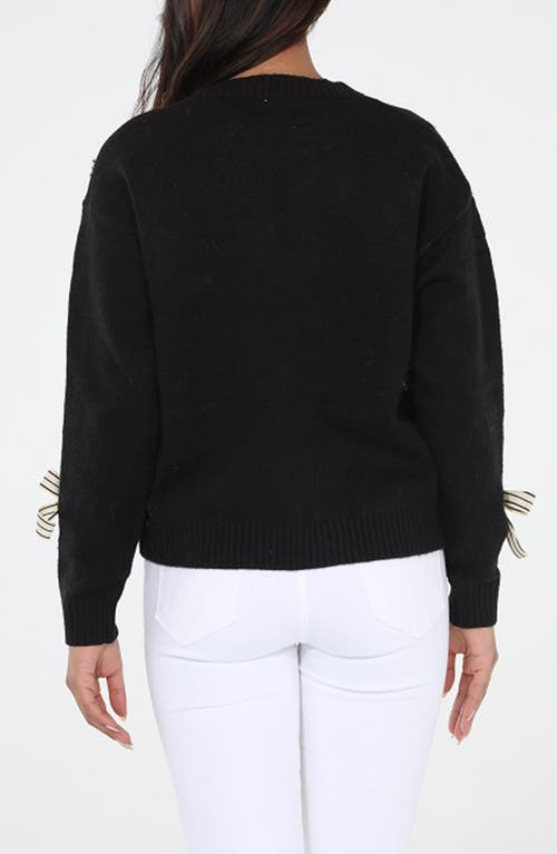Rain And Rose Bow Crewneck Sweater In Black