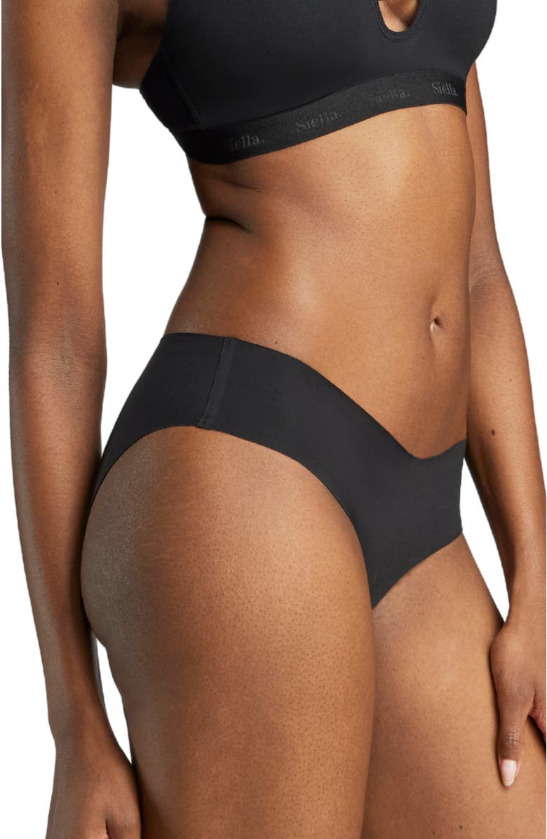 Siella Organic Cotton No-Show Bikini, Alternate, color, Black